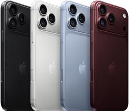 iPhone 18 Pro, back exterior, available in four colors: black, silver, glacier, and burgundy, featuring camera system in the top left corner, three lenses, microphone, flash