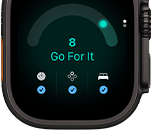 Apple Watch Ultra 4, titanium case, black color, readiness score of 8, right side exterior, Digital Crown, raised side button